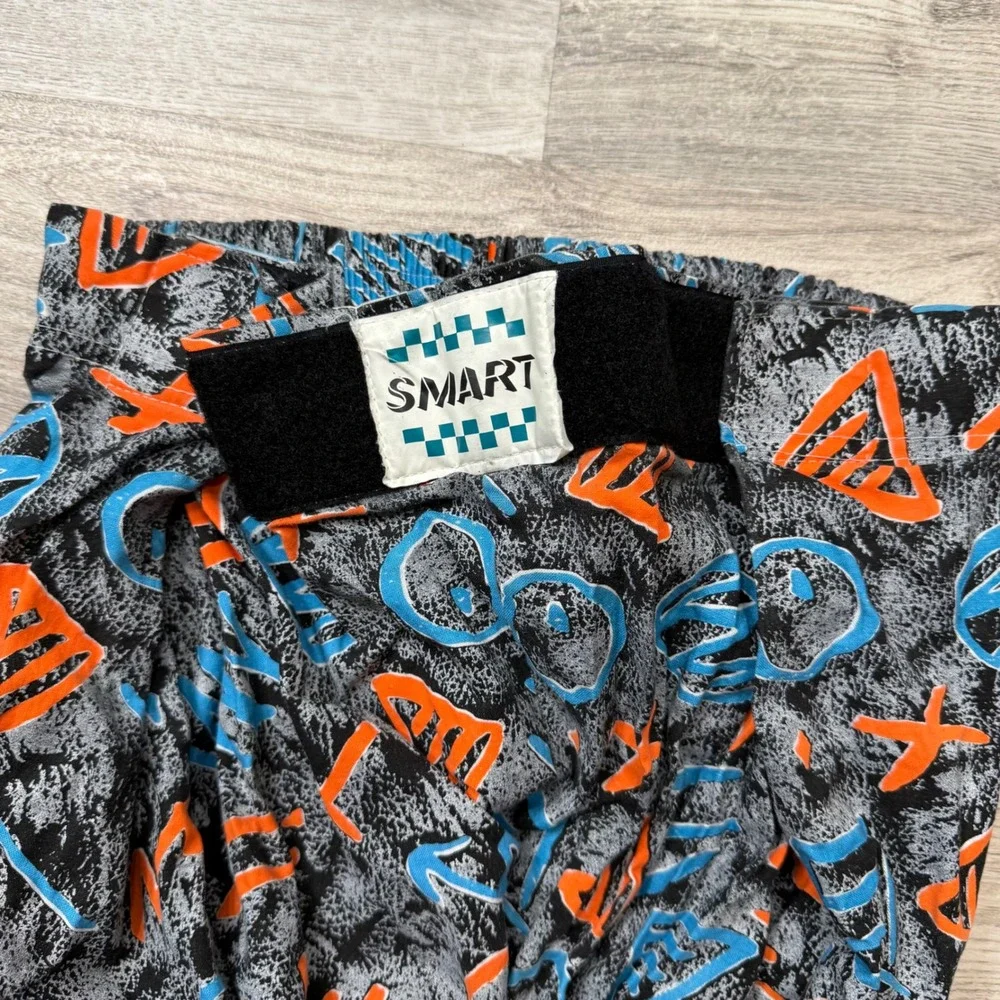 Vintage Smart Abstract Geometric Print Joggers 90s Streetwear Grey Blue Orange